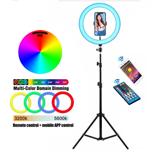 16/20/26cm RGB Ring Light With Phone Tripod Stand Kit Camera Photography Video Recording Selfie LED Light With Tablet Holder